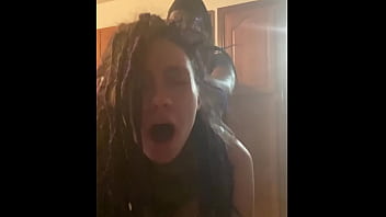 Latina with dreadlocks gets her head in the kitchen and receives a creampie